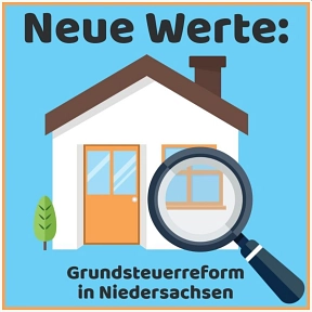 Zusehen ist das Logo mit der Aufschrift "Neue Werte - Grundsteuerreform in Niedersachsen".&nbsp;&copy;&nbsp;Landesamt für Steuern Niedersachsen